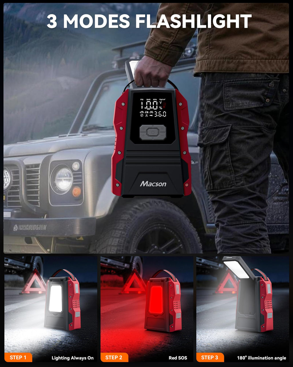 Portable 12V Jump Starter with Air Compressor and 150PSI Tire Inflator A5823