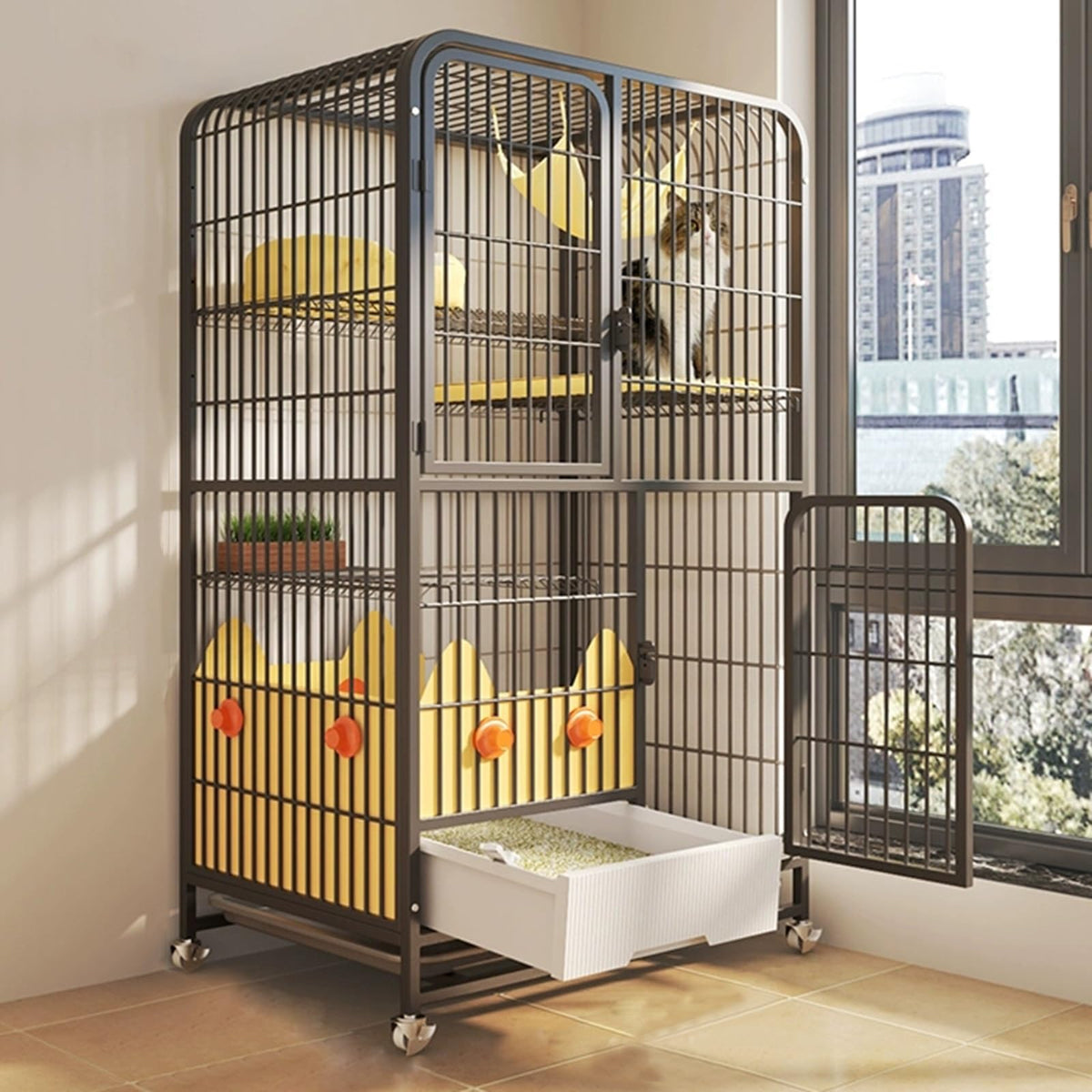 4-Tier Metal Wire Cat Enclosure with Hammock Y646123