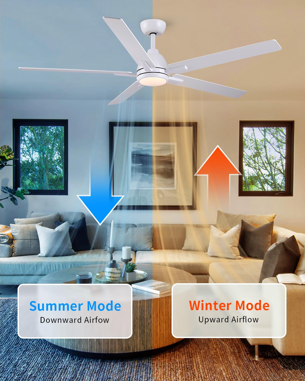 60 Inch White Ceiling Fan with Light & Remote S516
