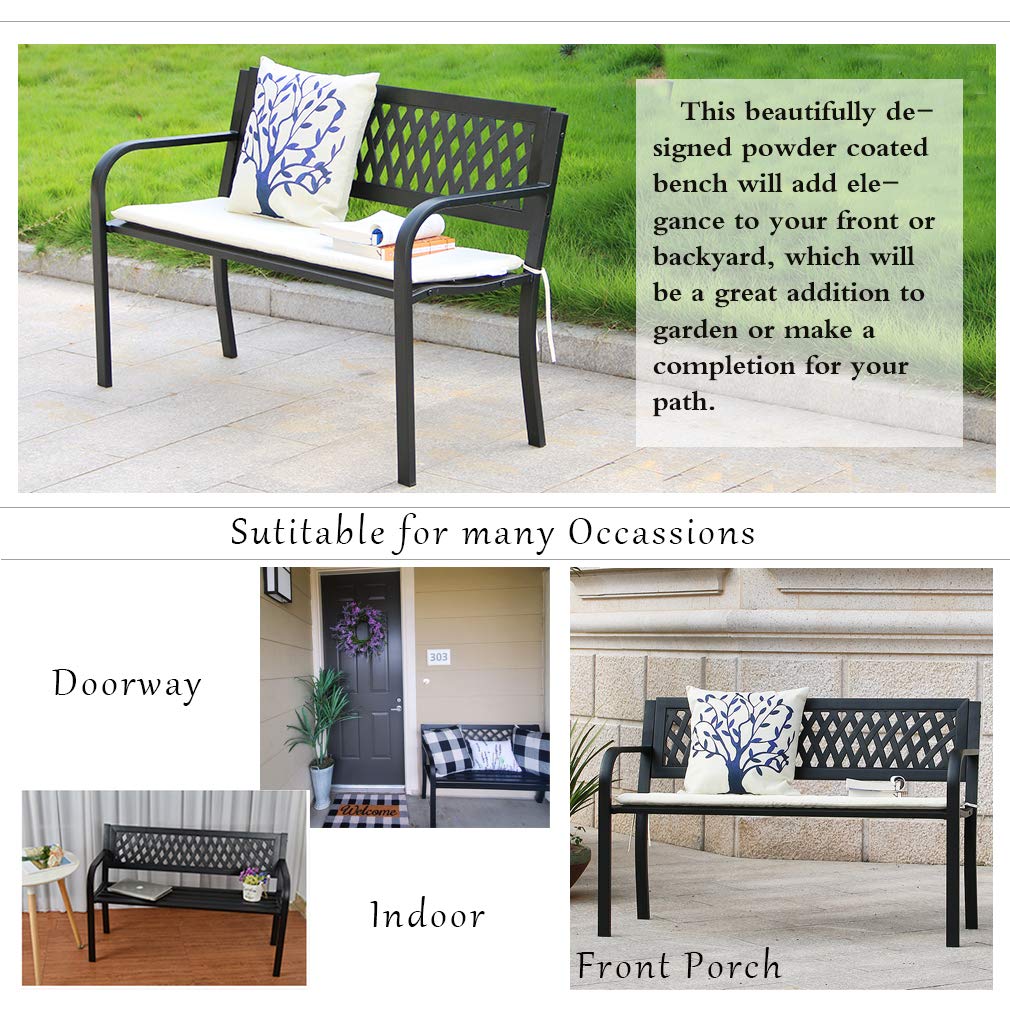 Black Metal Outdoor Bench with Armrests P249681
