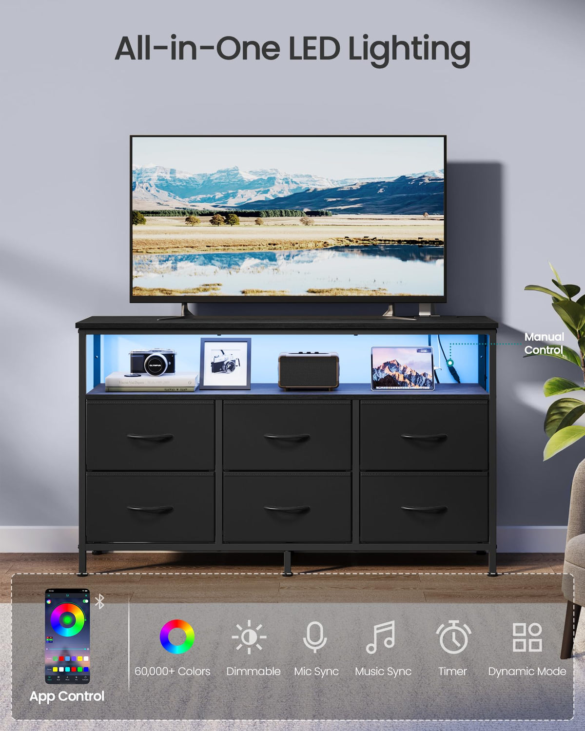Wide Dresser with 6 Drawers & Open Shelf I981