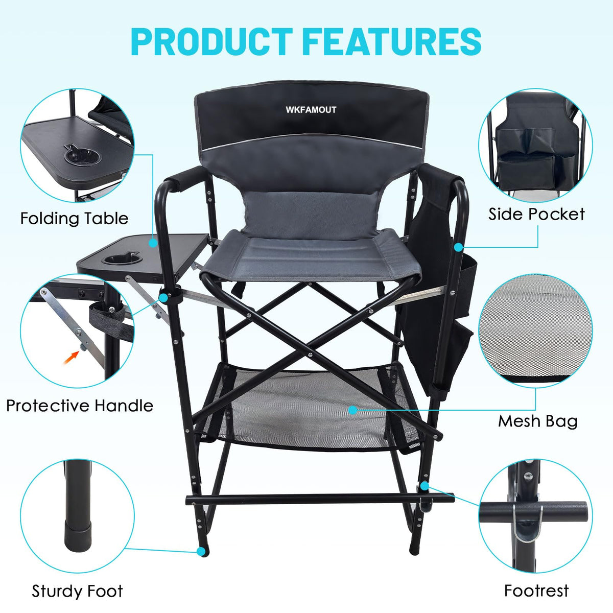 Tall Folding Director Chair with Side Table Carry Bag C47983