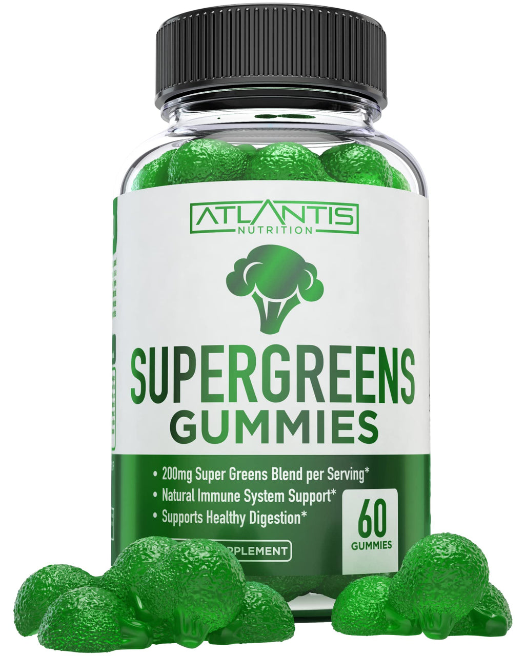 Supergreens Gummies Supplement with Spinach, Broccoli, Moringa, Beet Root, Celery, Green Tea, & Acai, Natural Raspberry Flavor, 60 cnt E246999