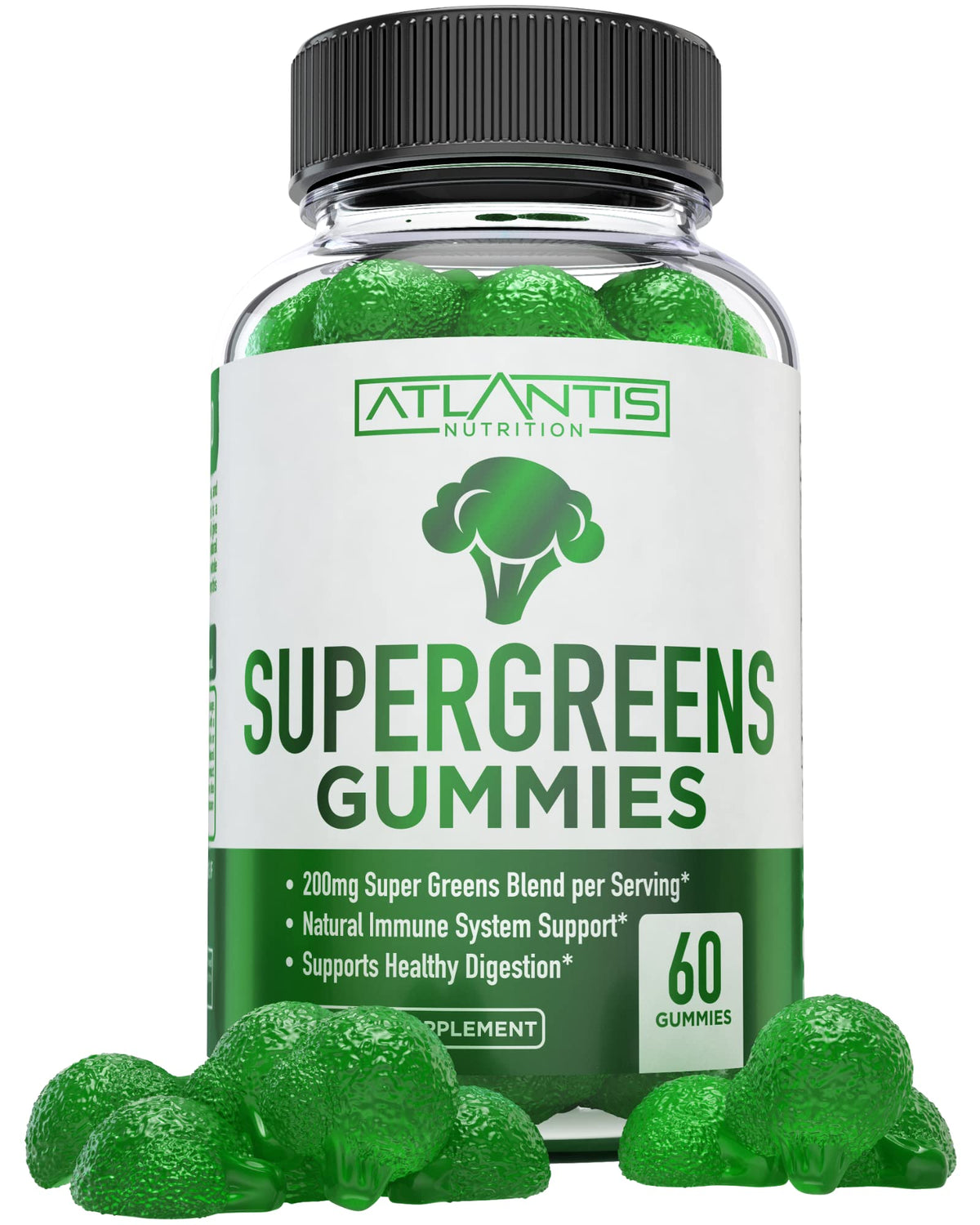 Supergreens Gummies Supplement with Spinach, Broccoli, Moringa, Beet Root, Celery, Green Tea, & Acai, Natural Raspberry Flavor, 60 cnt E246999