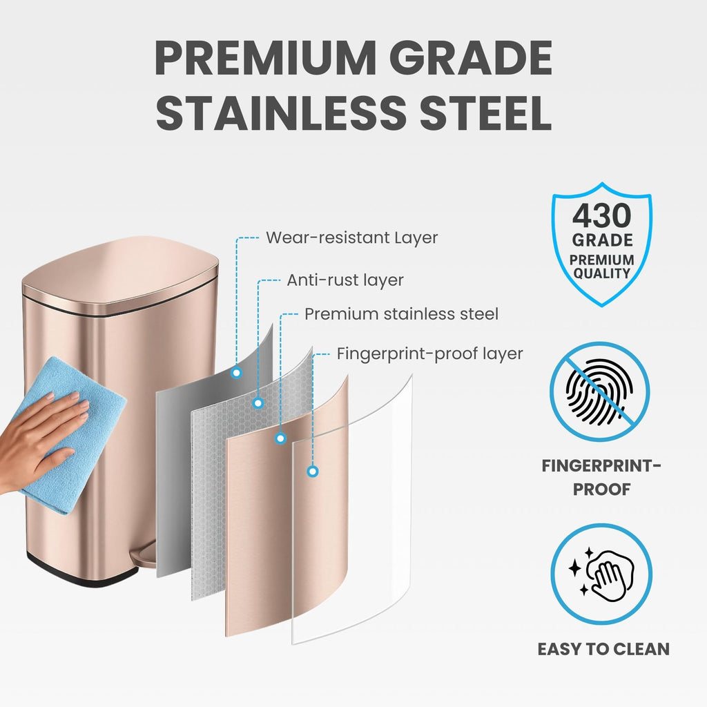 13.2 Gallon Stainless Steel Step Trash Can with Lid L788