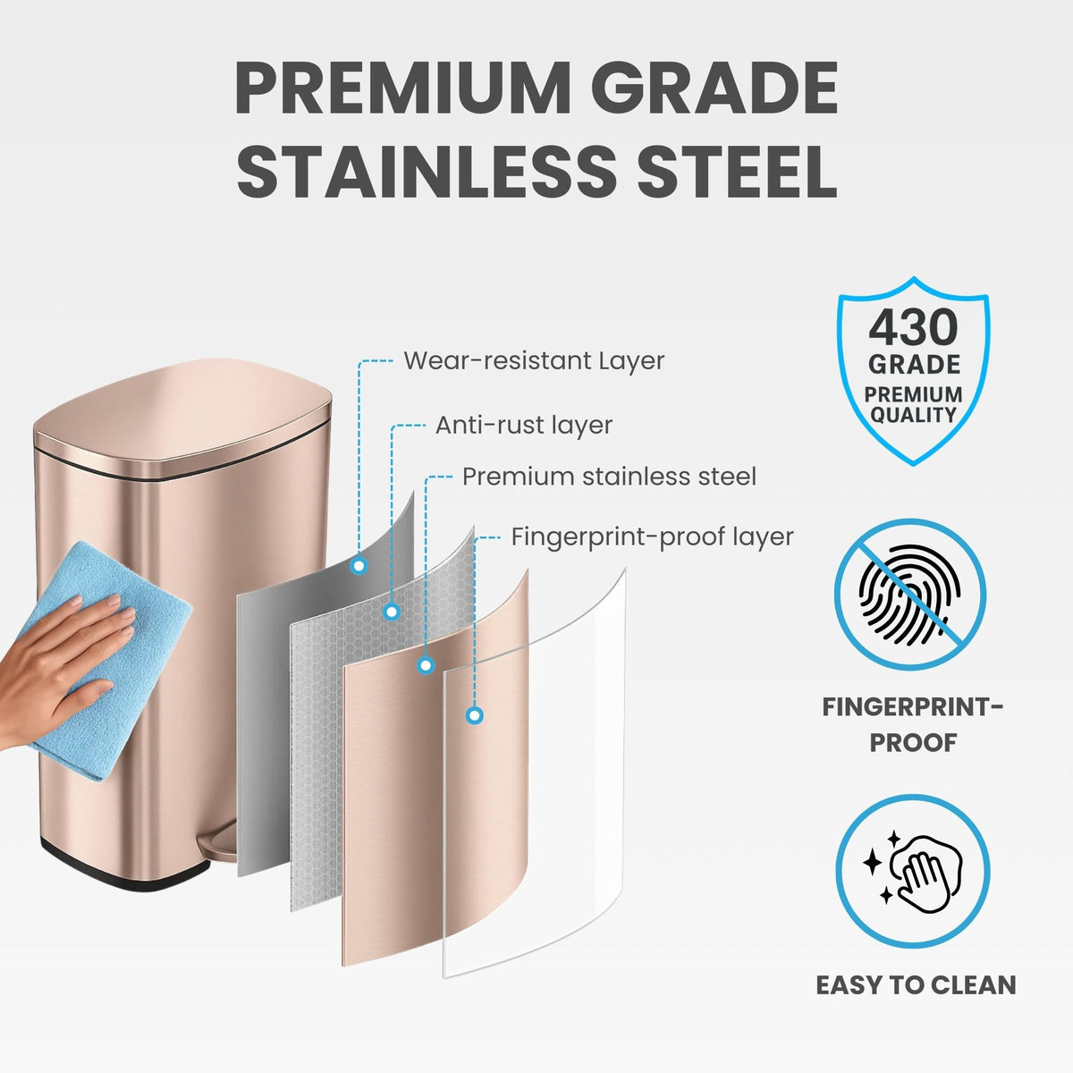 13.2 Gallon Stainless Steel Step Trash Can with Lid L788