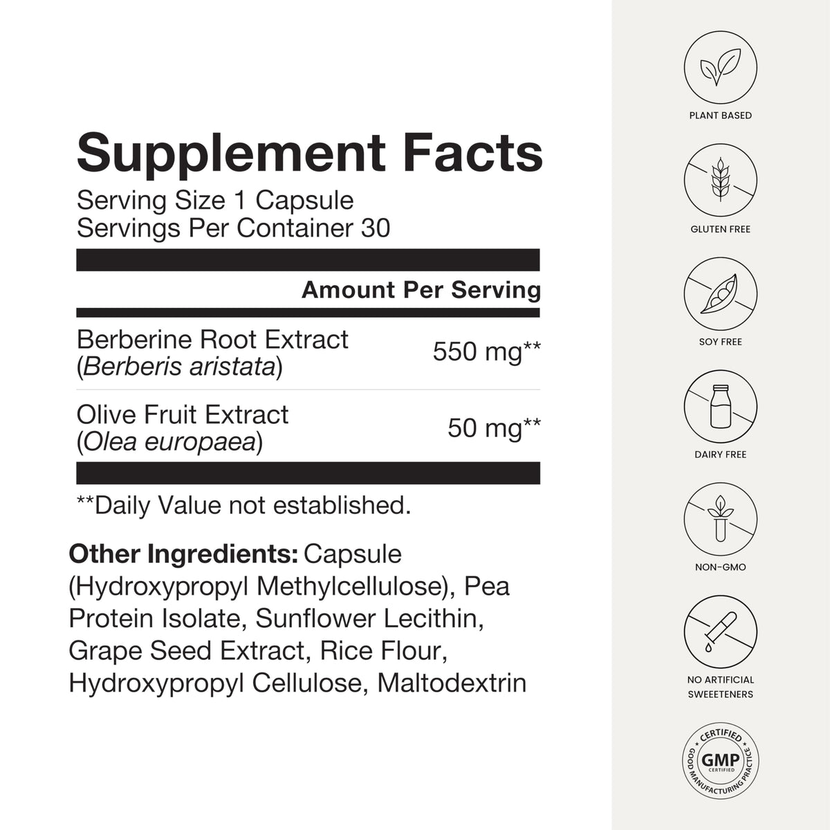550mg Berberine Capsules 30 Ct L314
