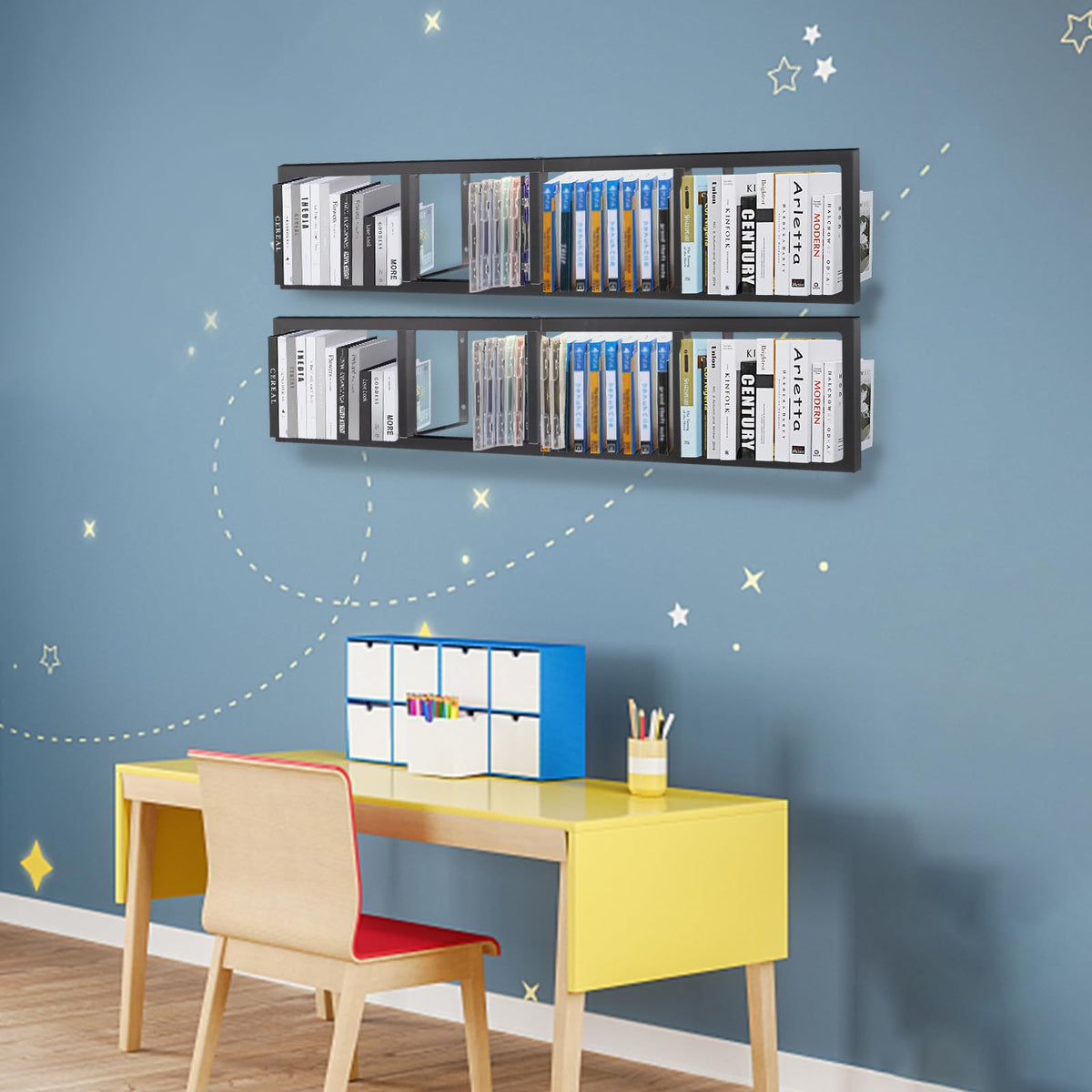 Black 2 Pcs 34Inch Metal Media Storage Rack Y905