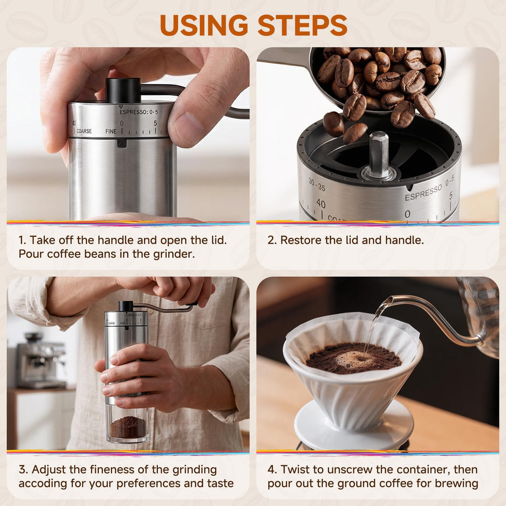 Manual Stainless Steel Conical Burr Coffee Grinder with Hand Crank G194361
