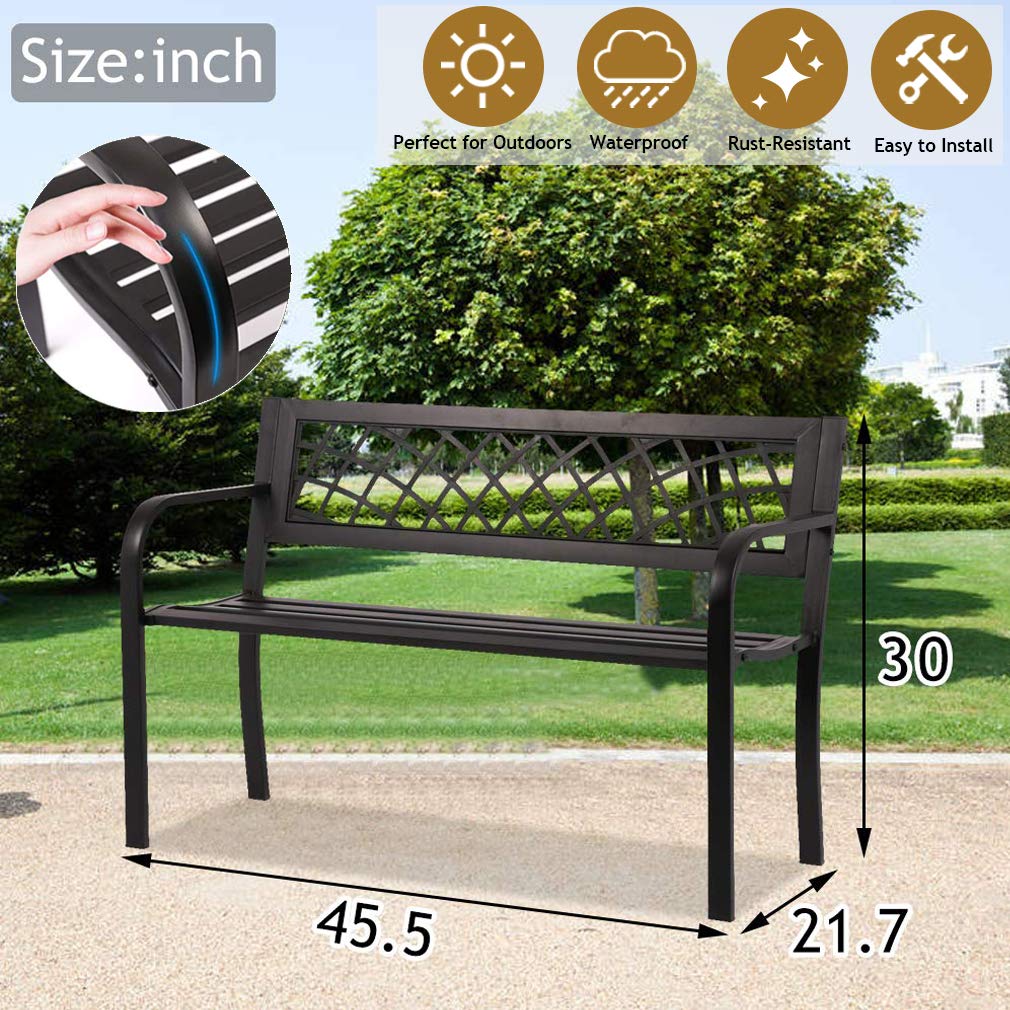 Black Metal Outdoor Bench with Armrests P249681