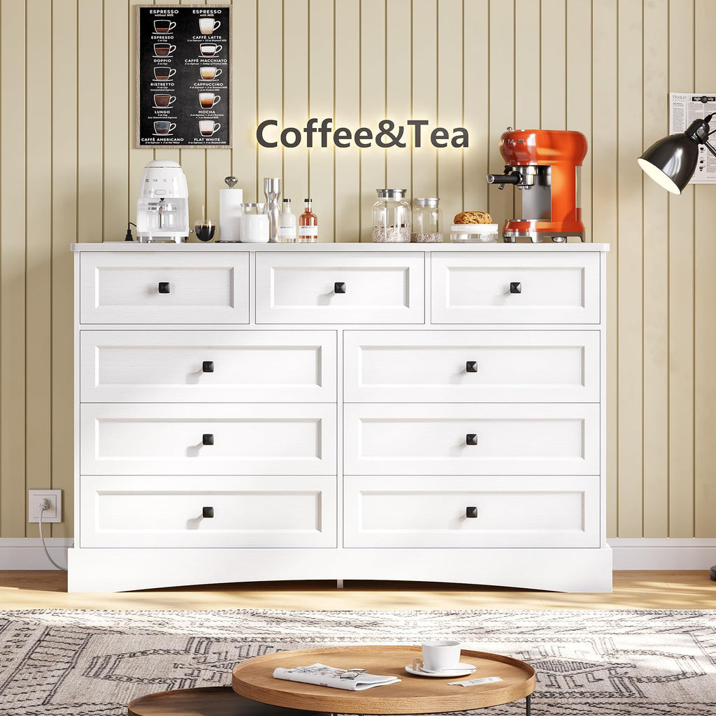 White 9 Drawer Wood Dresser with Charging Station D434172