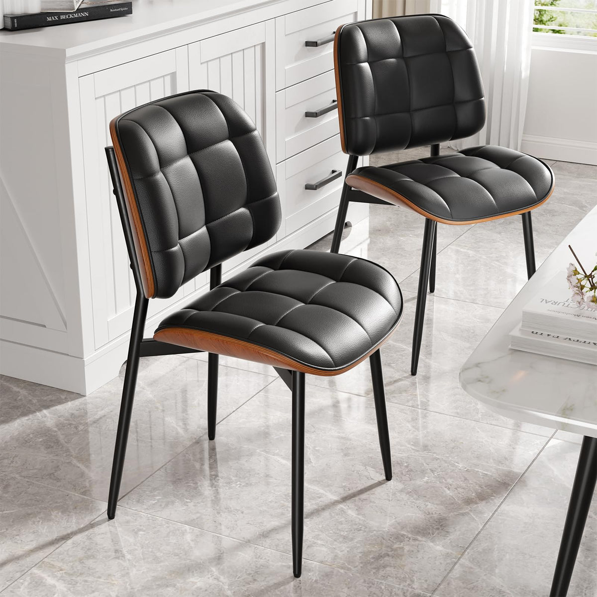 Black Faux Leather Dining Chairs Set of 4 J898