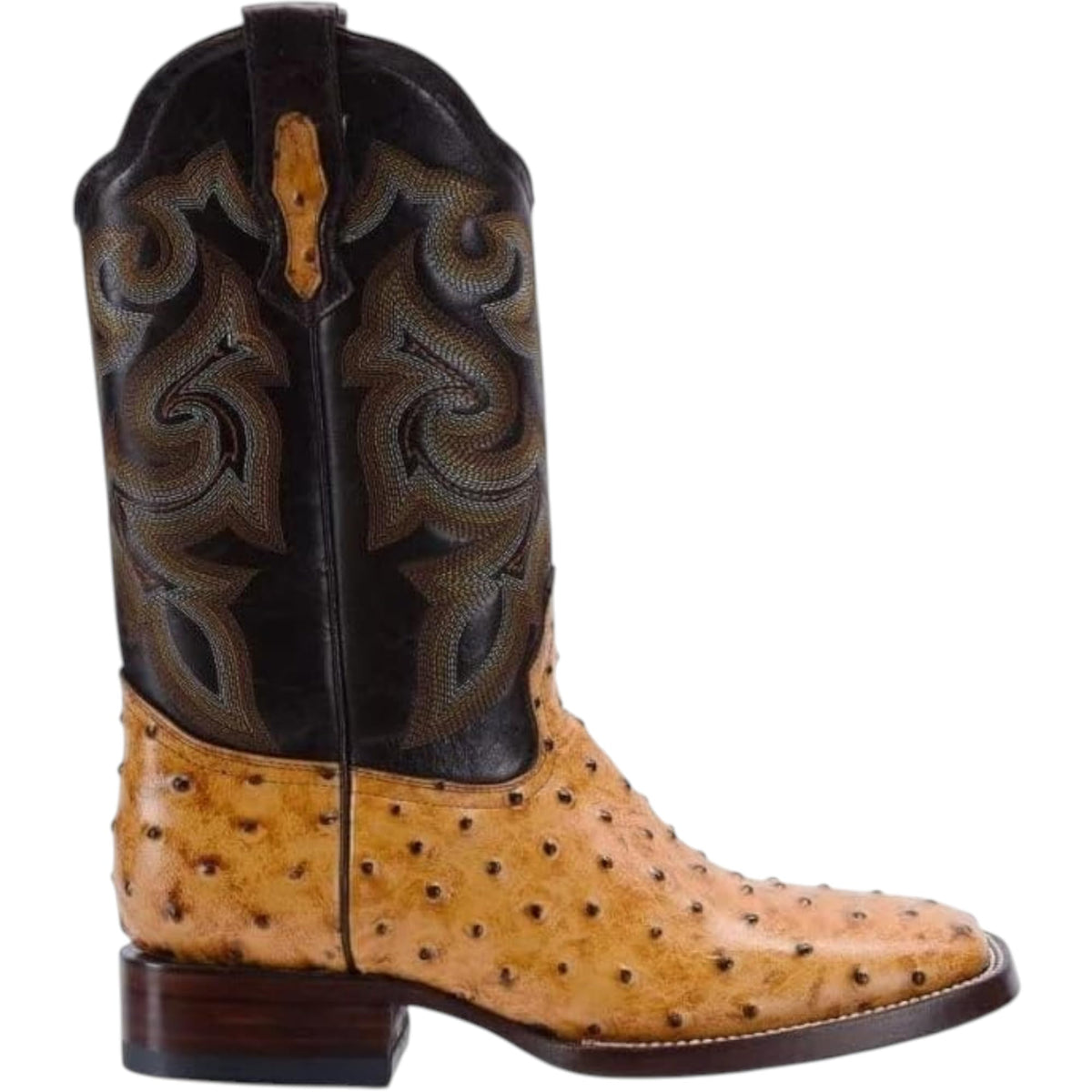 Men’s Genuine Leather Ostrich Print Square Toe Western Boots H8253
