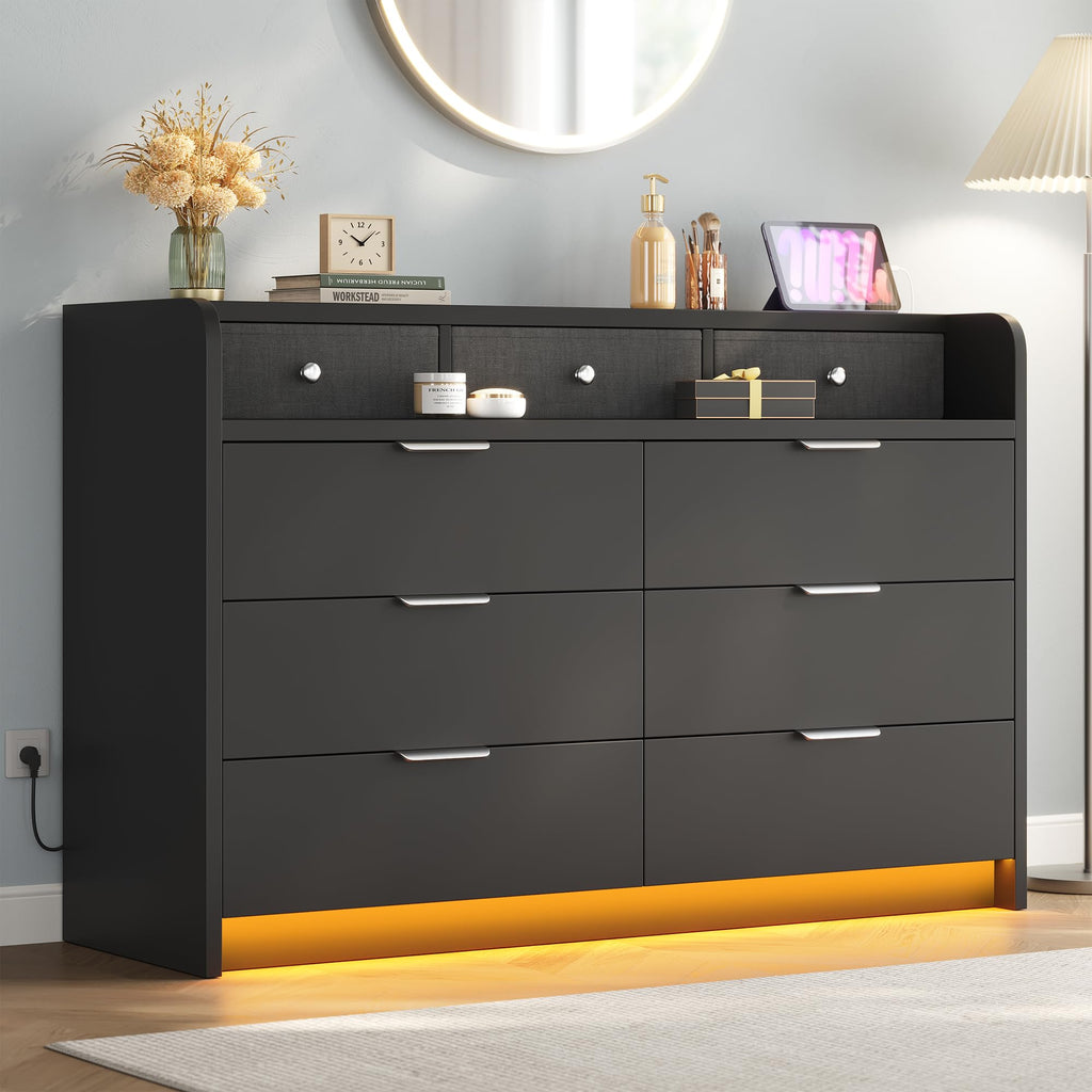 Black 9 Drawer Wood Dresser T682988