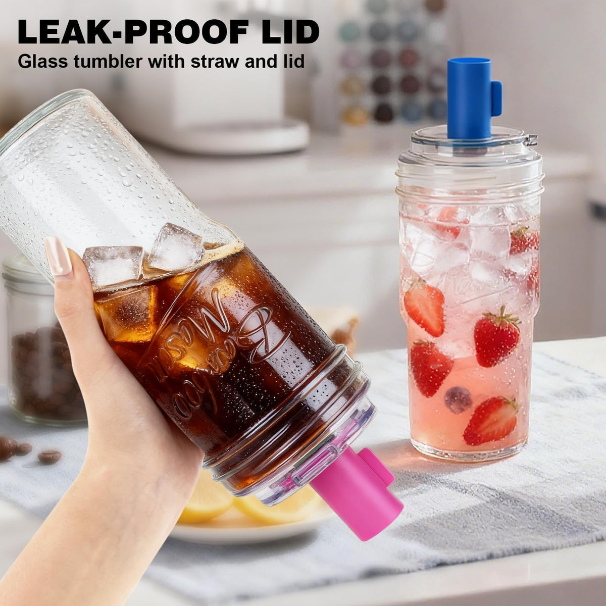 Glass Cups with Lids and Straws 24oz F1903