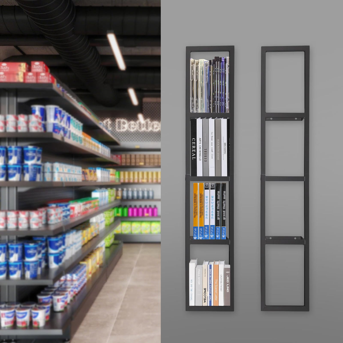 Black 2 Pcs 34Inch Metal Media Storage Rack Y905