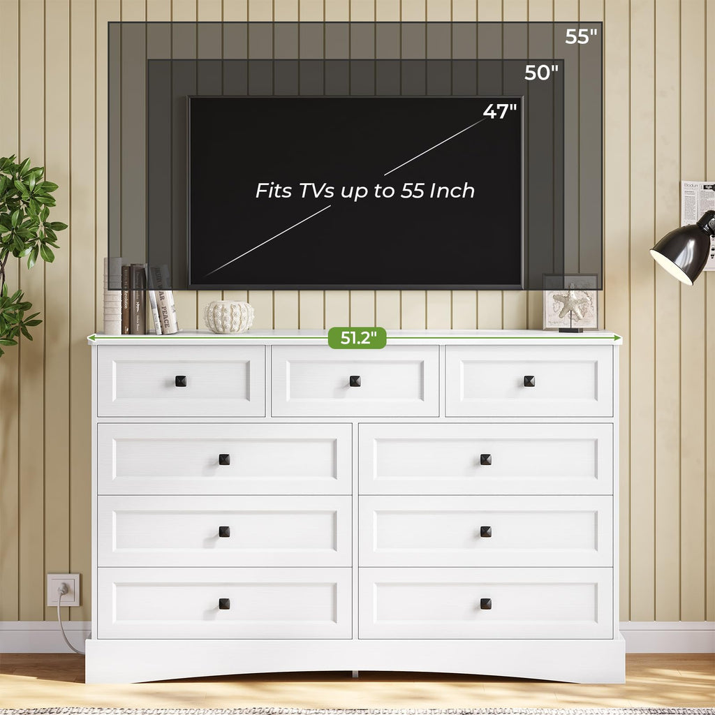 White 9 Drawer Wood Dresser with Charging Station D434172