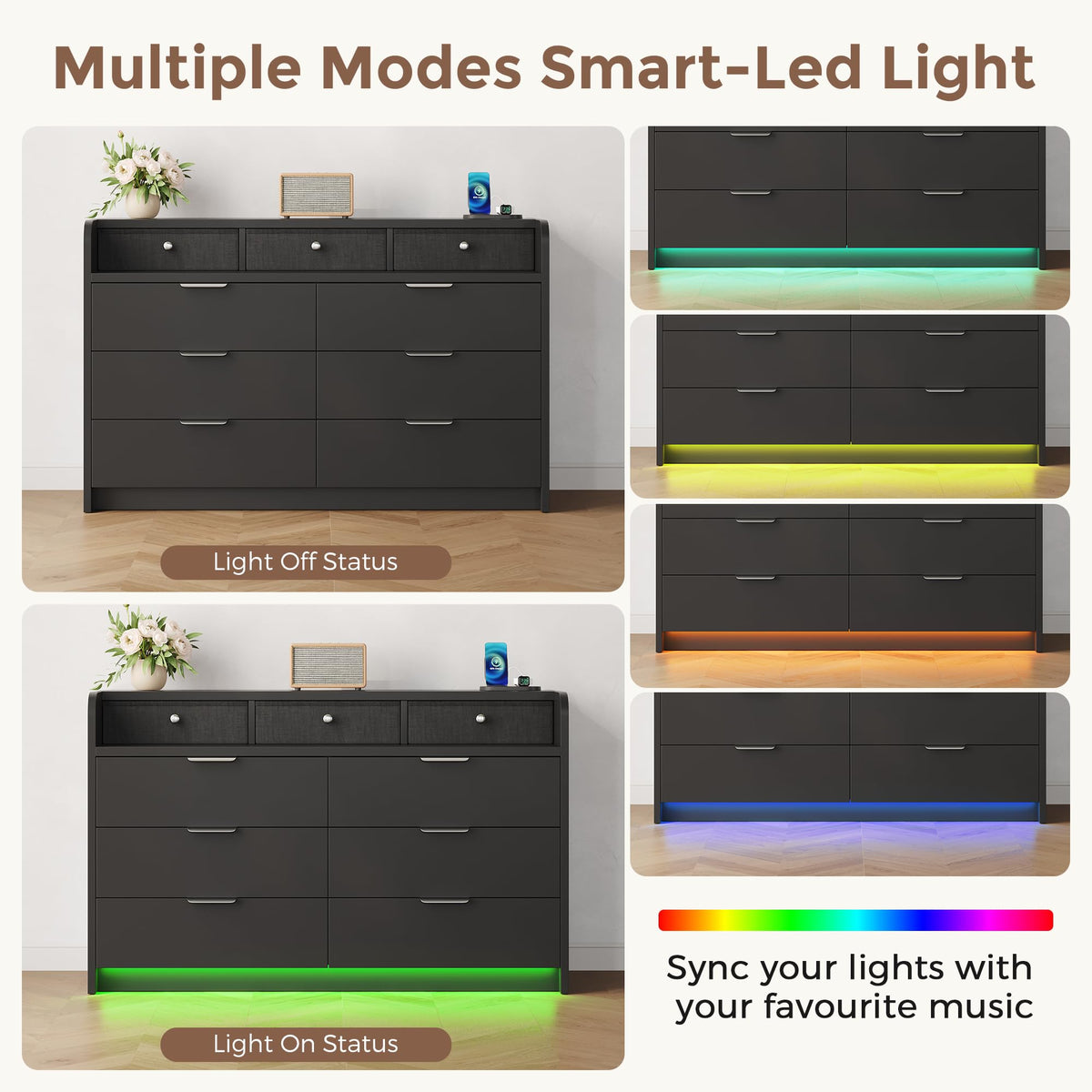 Black 9 Drawer Wood Dresser T682988