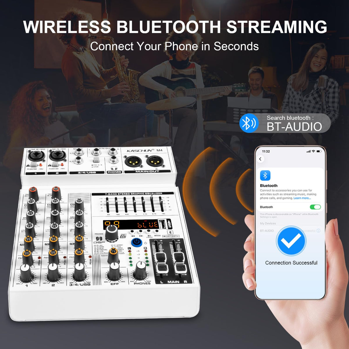 4-Channel Bluetooth Audio Mixer with XLR USB Interface L480759