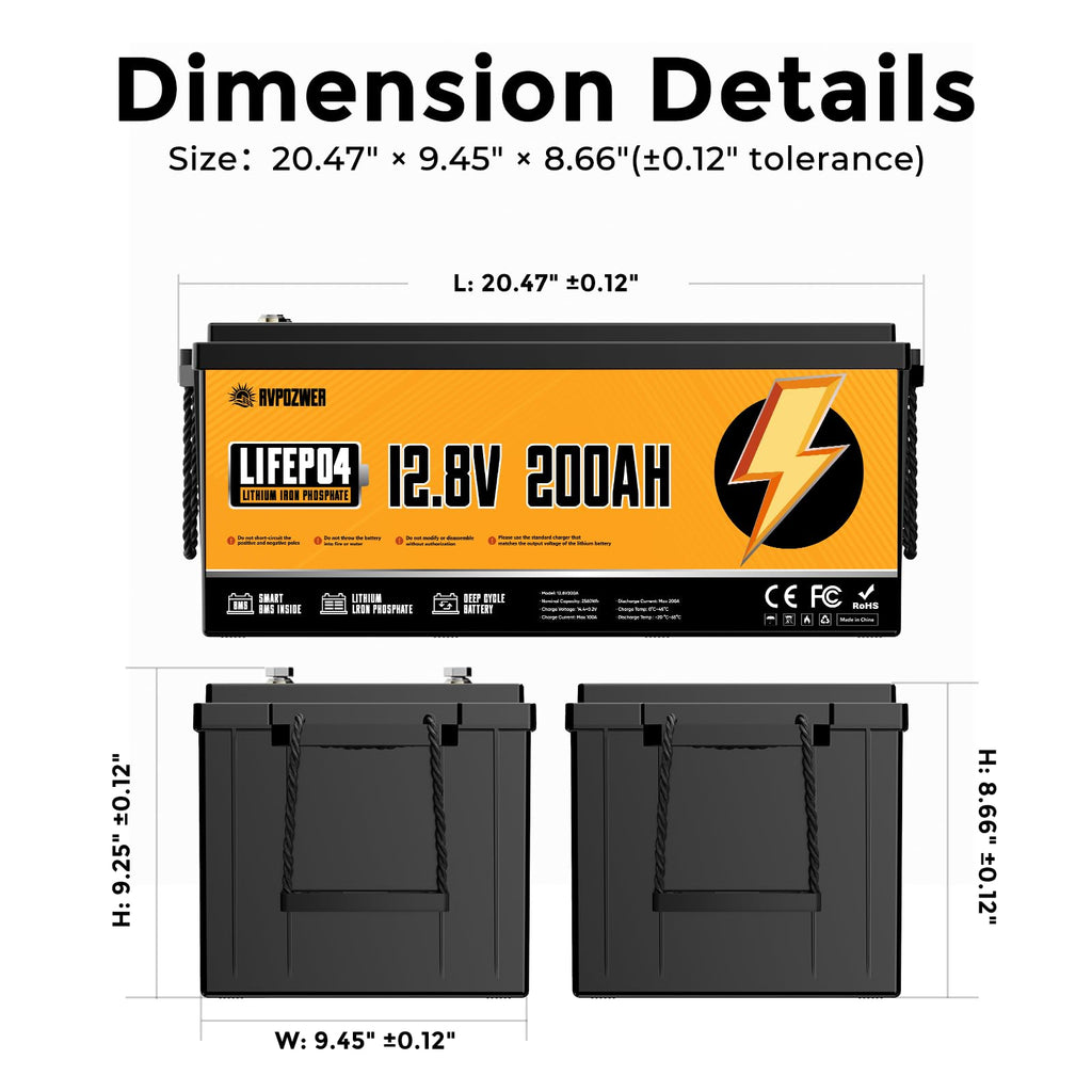12V 200Ah LiFePO4 Lithium Battery P611061