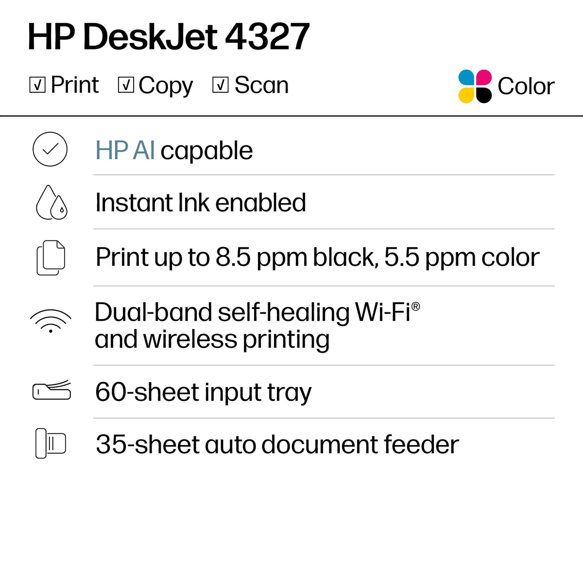 Wireless All-in-One Color Inkjet Printer, Scanner, Copier L916679