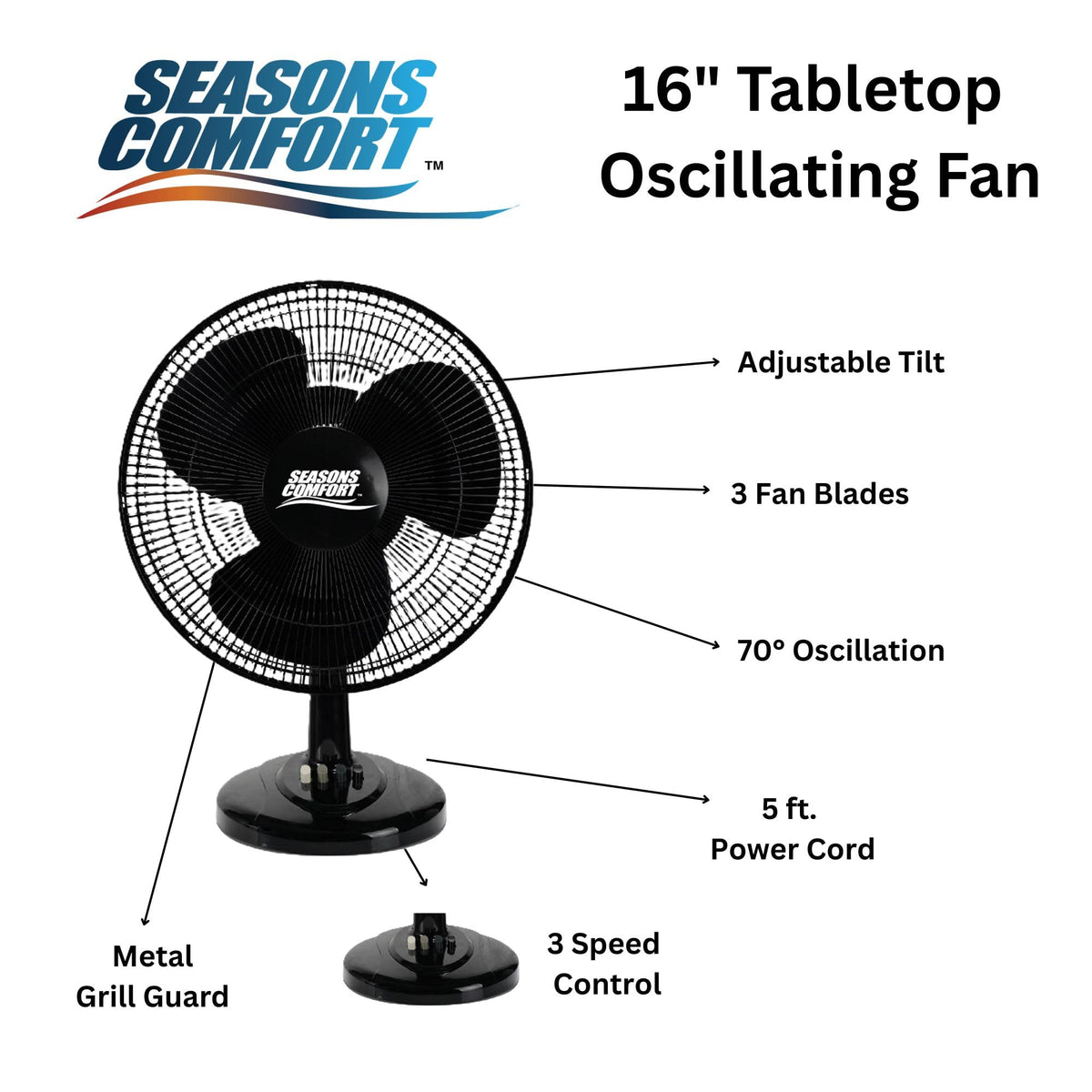16" Oscillating 3 Speed Table Fan E468735