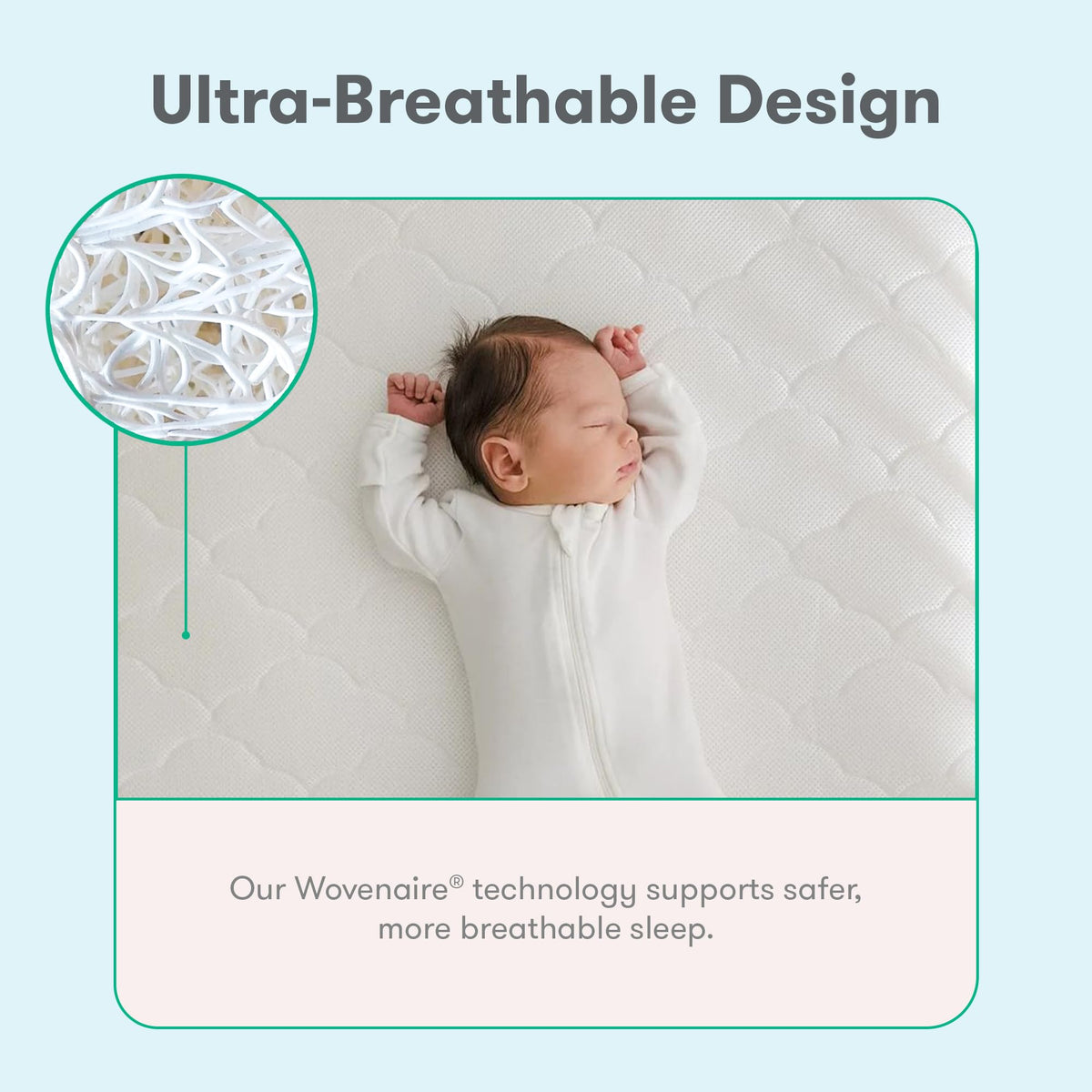 Grey Breathable Washable Crib Mattress & Toddler Bed J3372