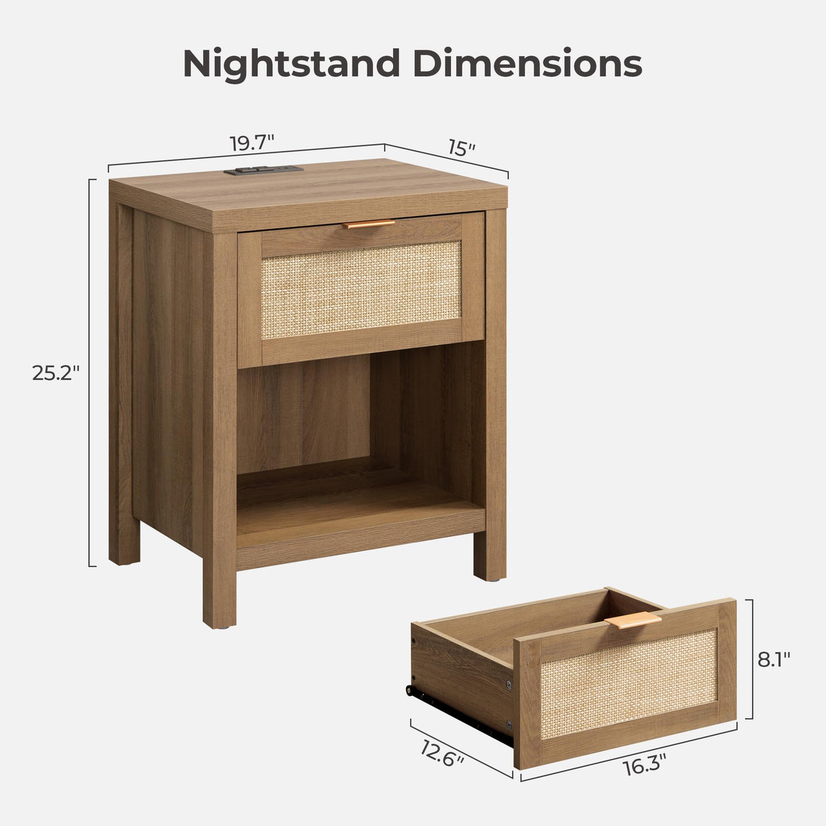 Rattan Night Stand with Charging Station X47124
