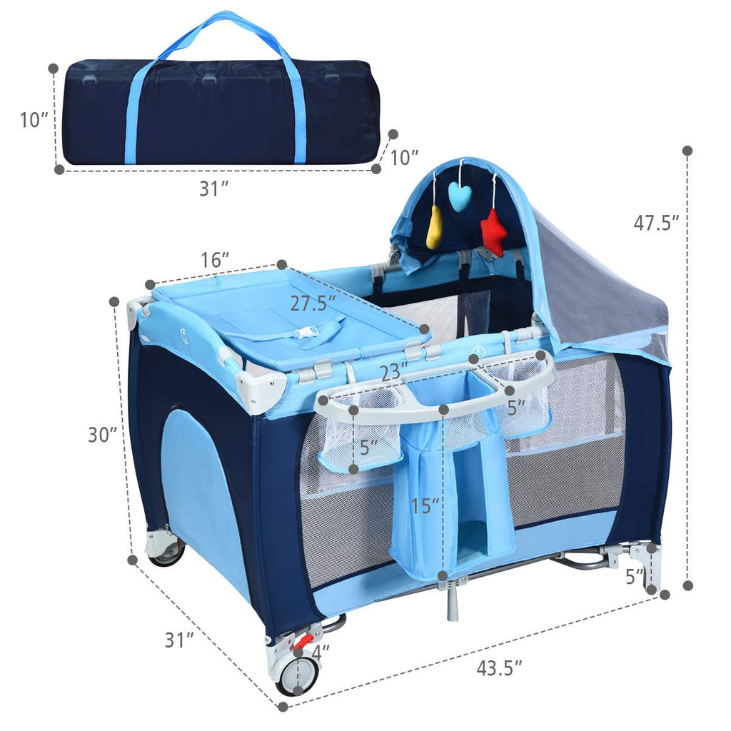 4-in-1 Portable Baby Playard with Bassinet and Changing Table E2452