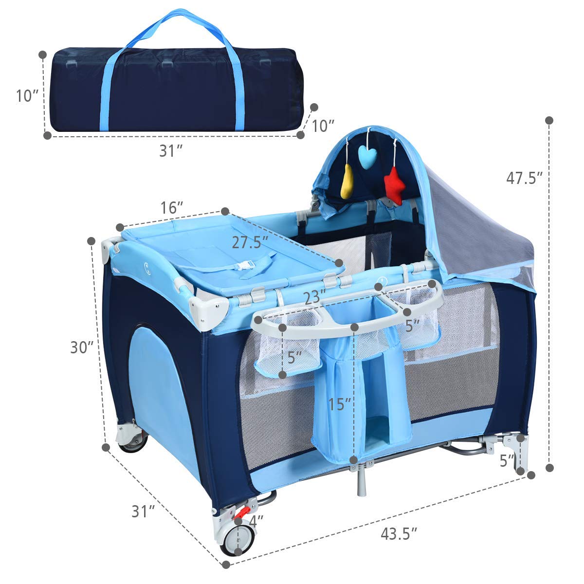4-in-1 Portable Baby Playard with Bassinet and Changing Table E2452