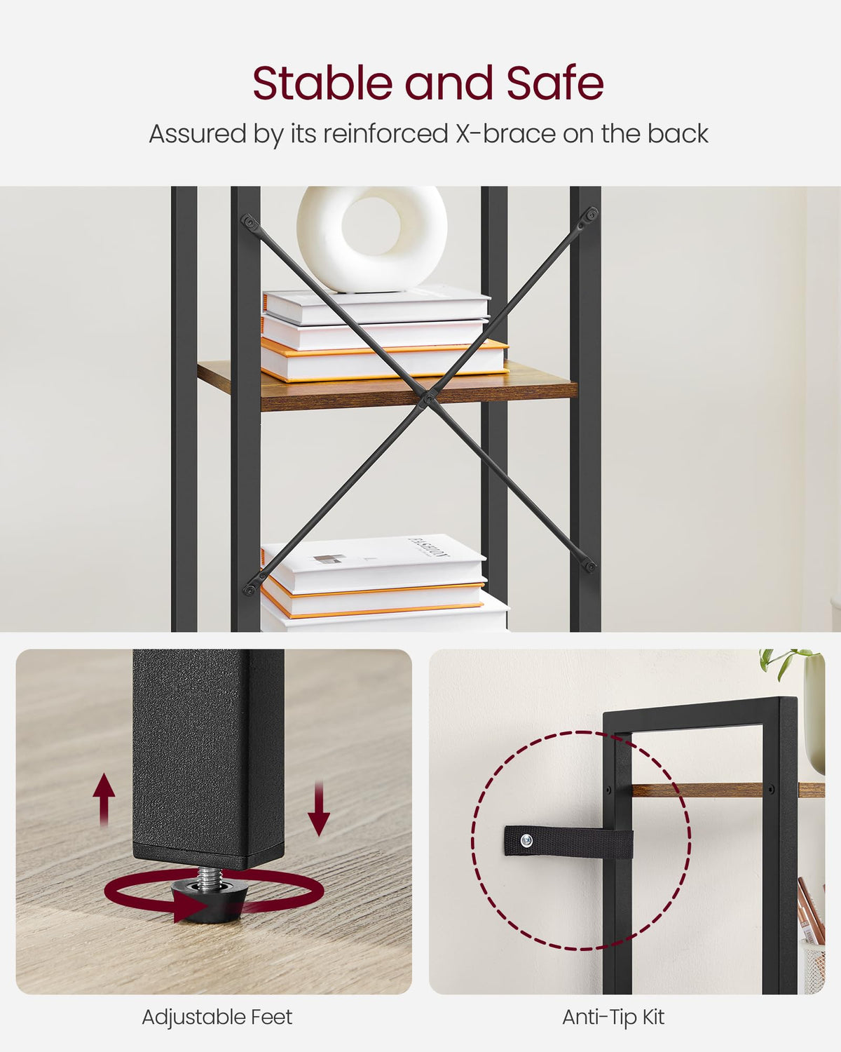 5-Tier Bookshelf with Steel Frame E46578