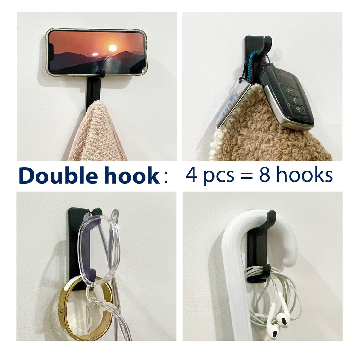 Black 4 Pack Stick-on Hooks Y755