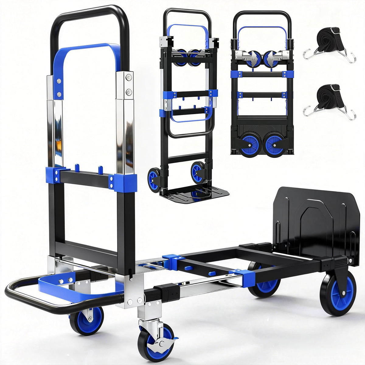 3-in-1 Folding Heavy Duty Hand Truck Dolly Cart Trolley with Wheels (Blue) P76757