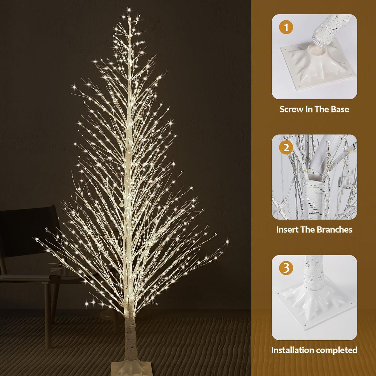 7FT Lighted Birch Tree 1000 LED Warm Lights Y494