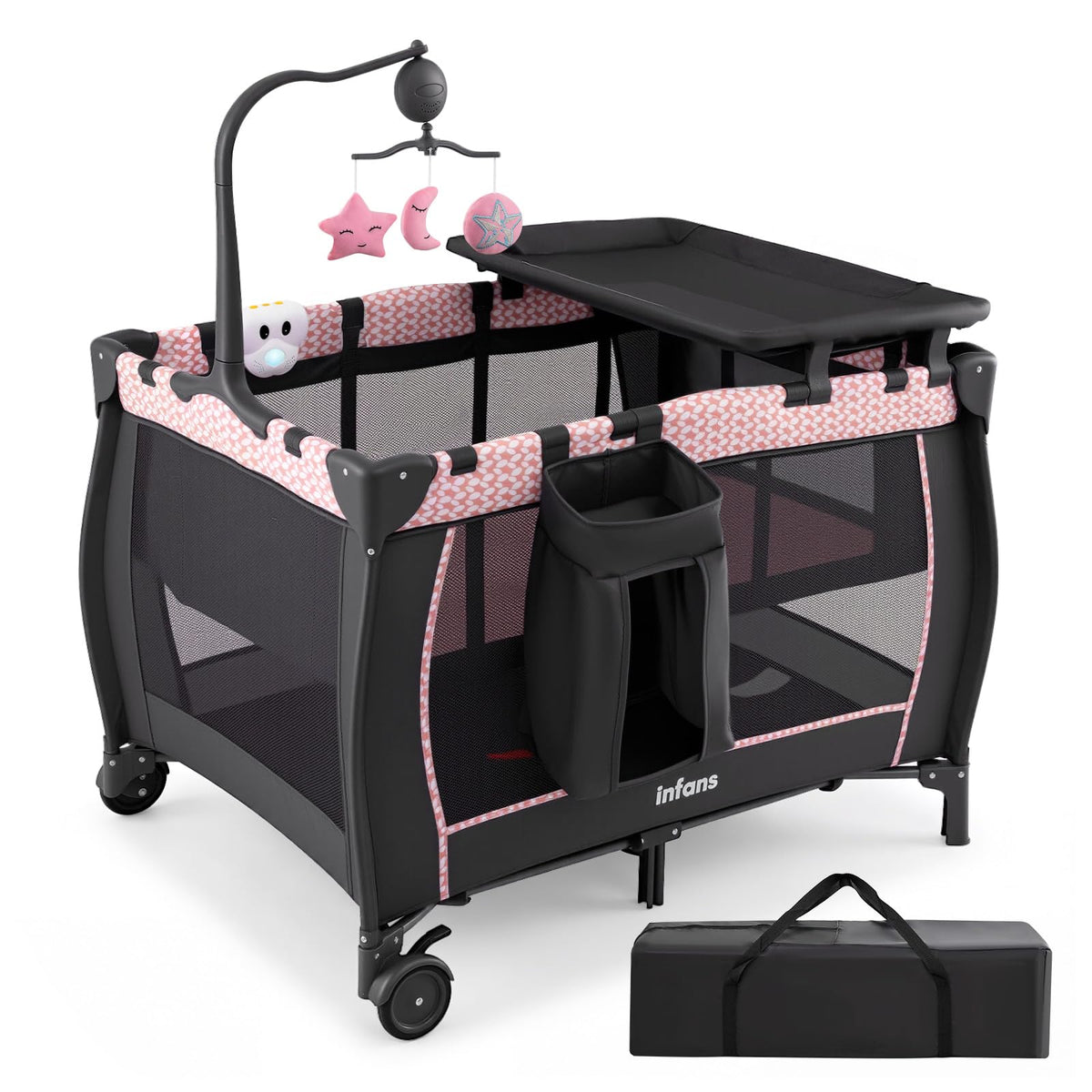 3 in 1 Pack and Play with Bassinet, Changing Table, Storage Y9821