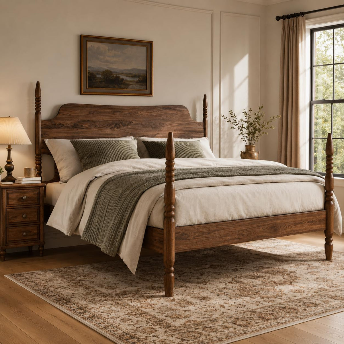 King Size Wood Platform Bed Frame with Curved Headboard D62716