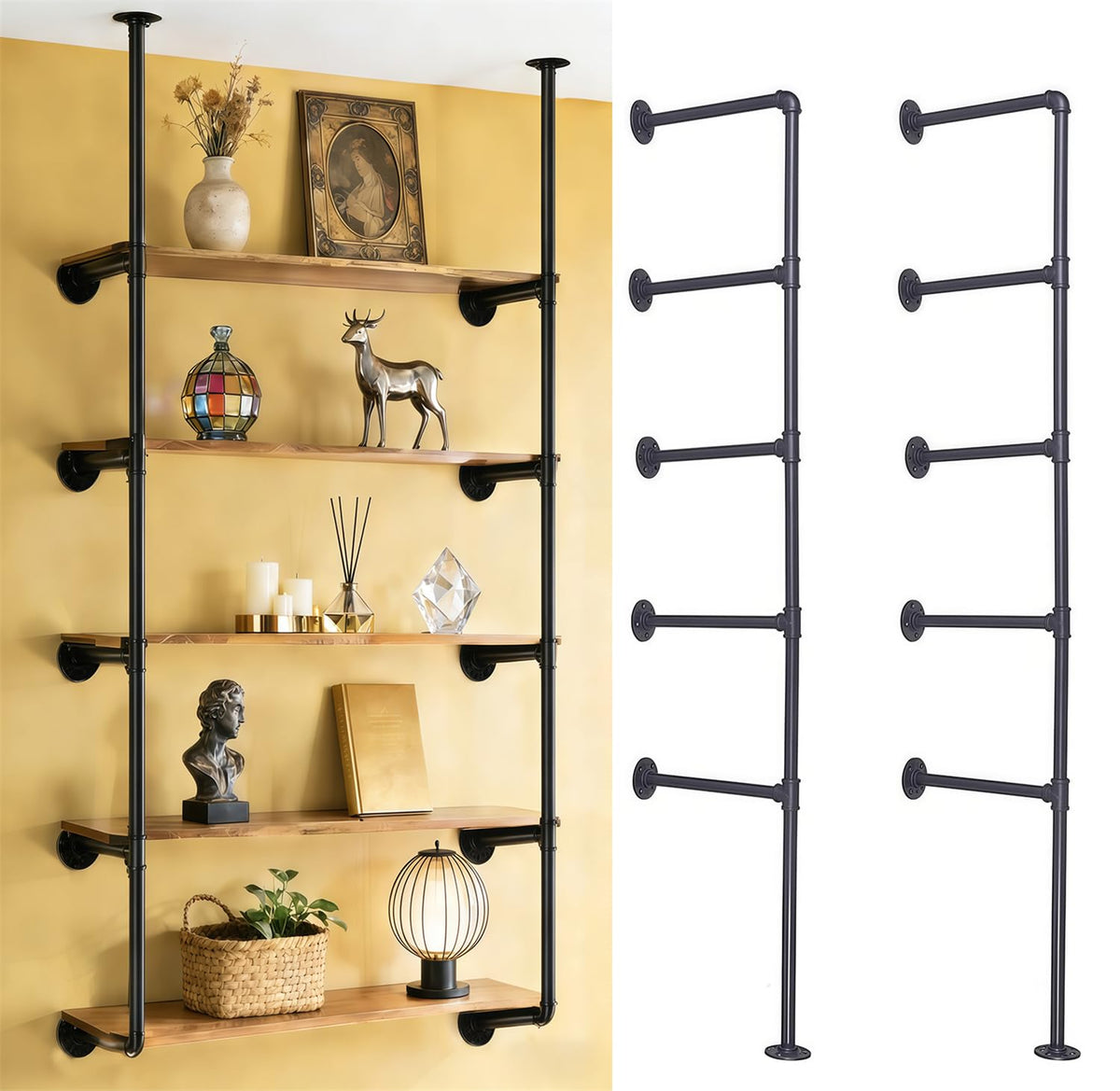 Black Iron Pipe Shelf Bracket, 2Pcs 5 Tier 68" Tall R57404