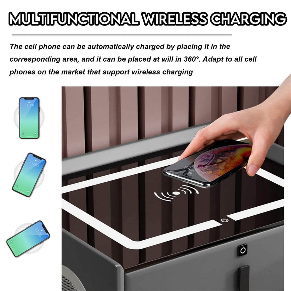 White 3 Drawer Smart Nightstand with Wireless Charging N91124