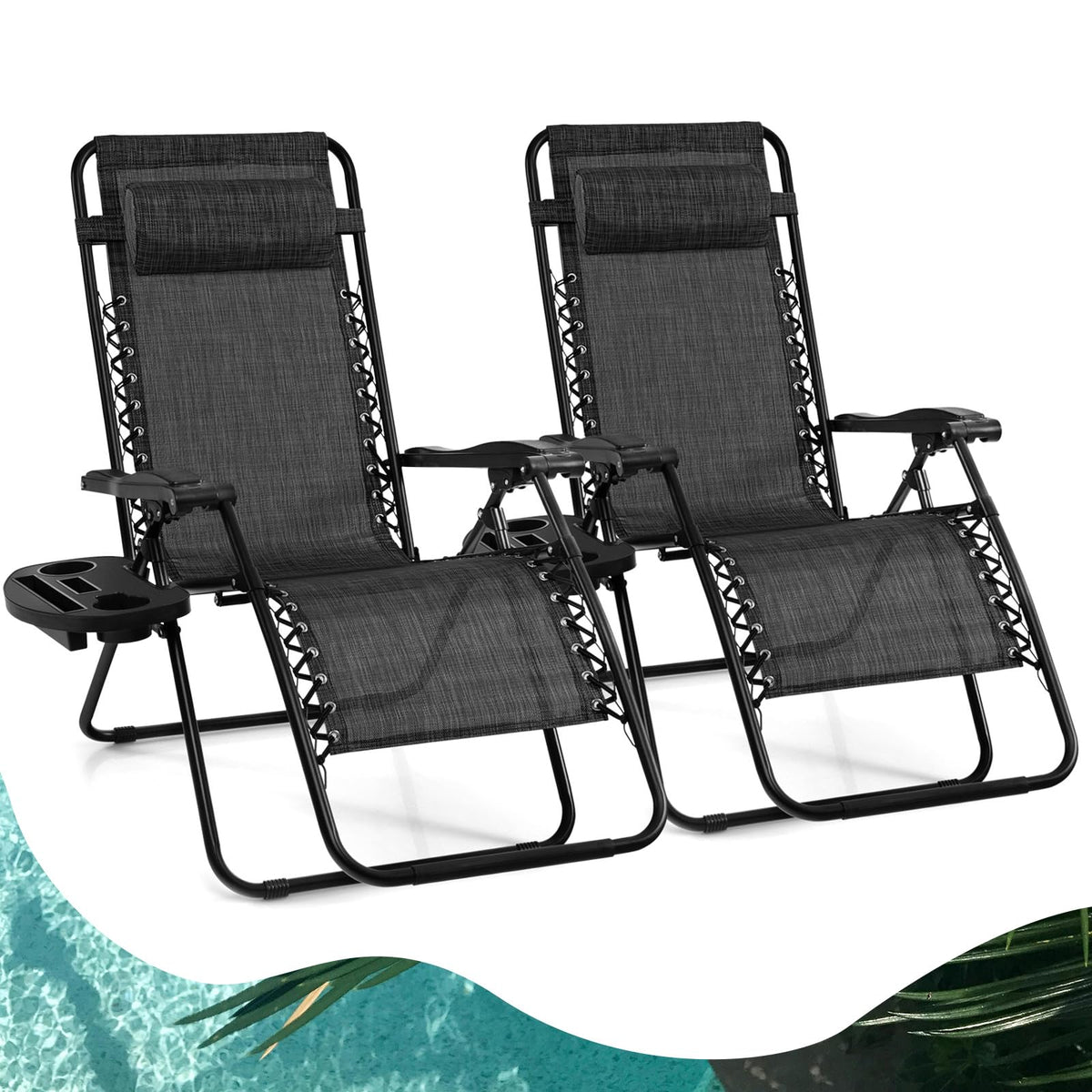 Zero Gravity Lounge Chairs Set of 2 Gray O369278