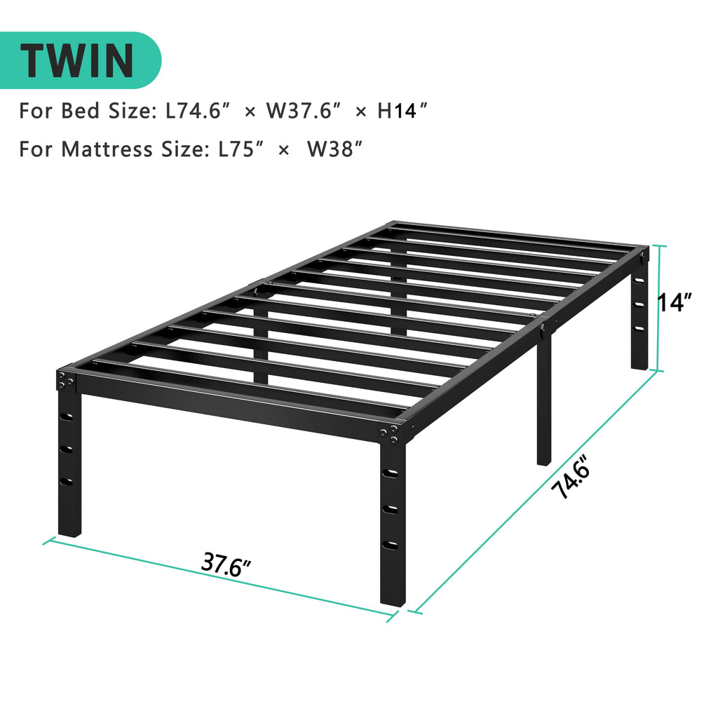 14 Inch Tall Black Metal Platform Twin Size Bed Frame C668129