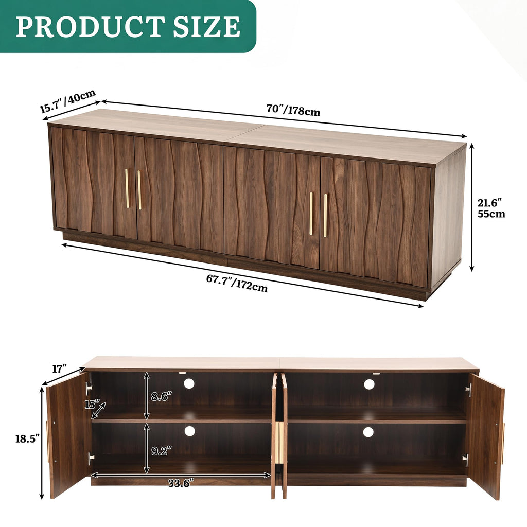 70" Mid Century Modern Walnut TV Stand T14958