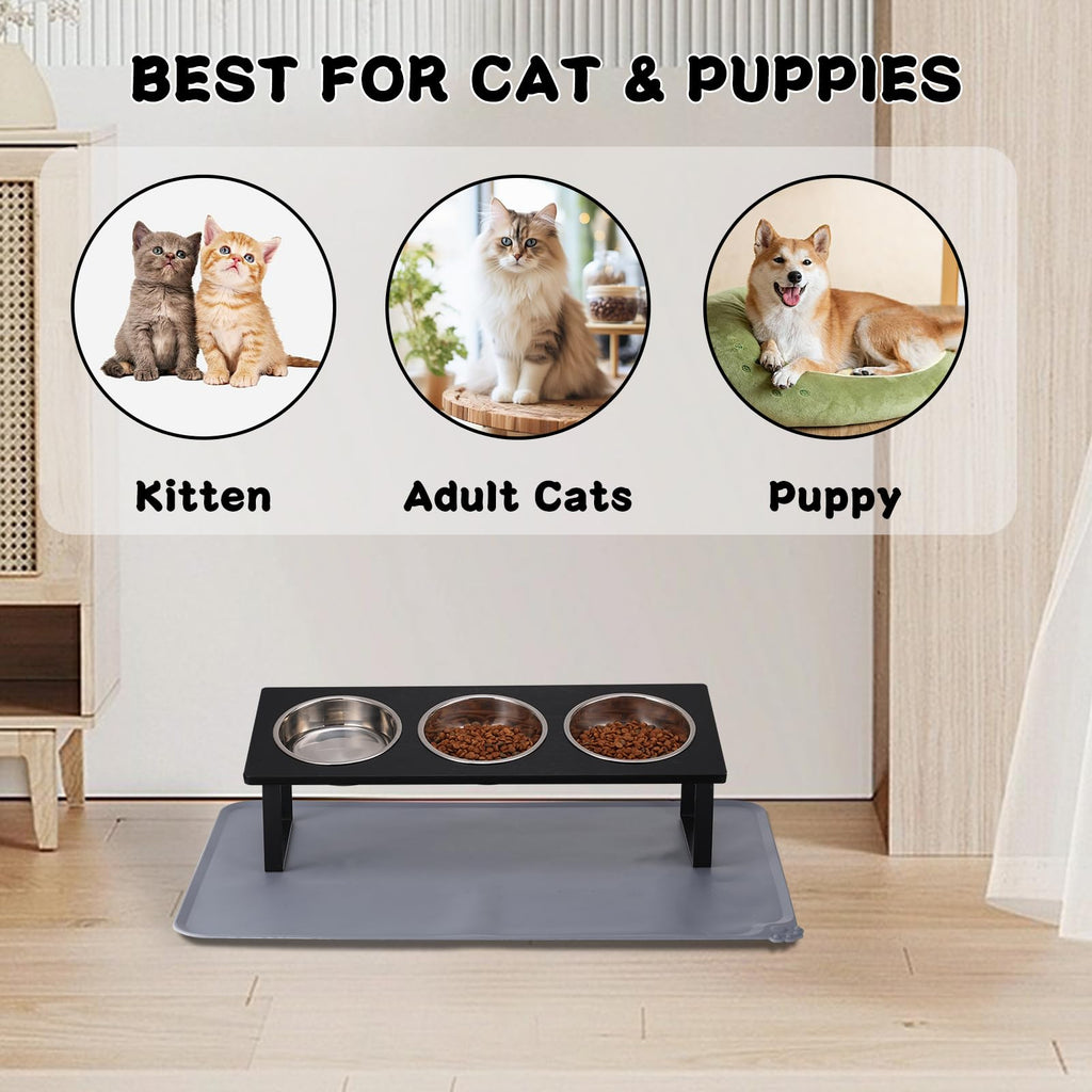 15° Tilted Stainless Steel Elevated Cat Bowls with Food Mat E35551