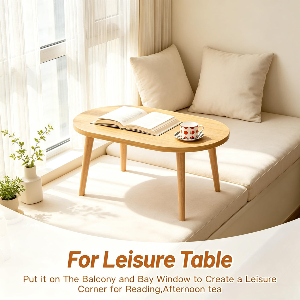 Small Oval Coffee Table with Solid Wood Legs Z897833
