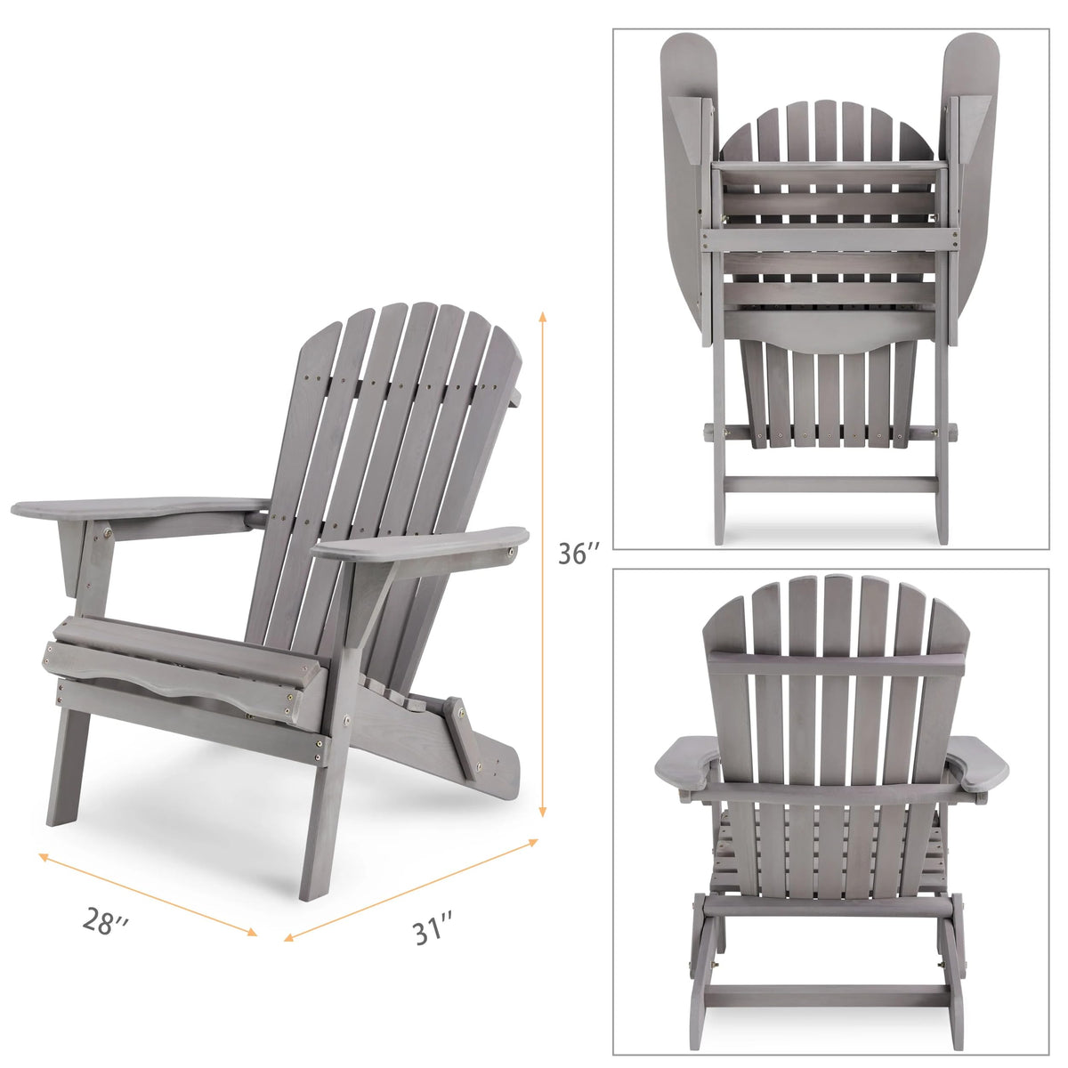 Wooden Folding Adirondack Chair Set of 2 Solid Cedar D27991