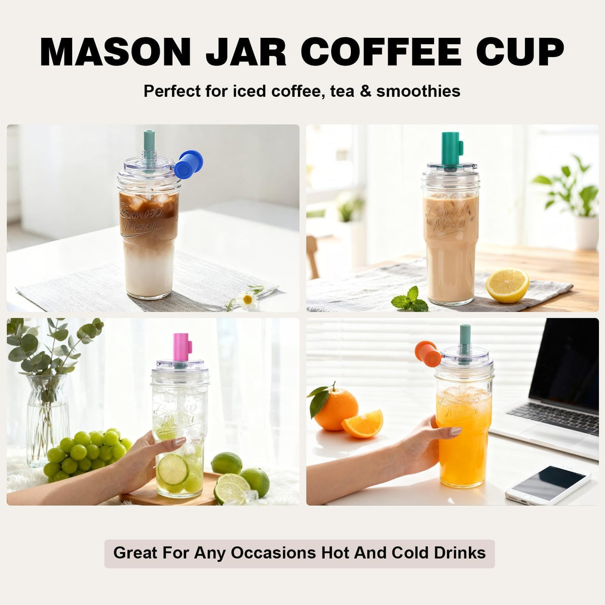 Glass Cups with Lids and Straws 24oz F1903