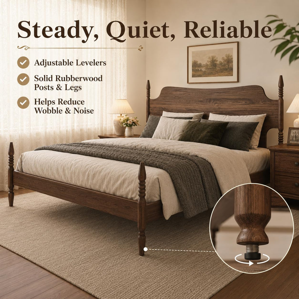 King Size Wood Platform Bed Frame with Curved Headboard D62716