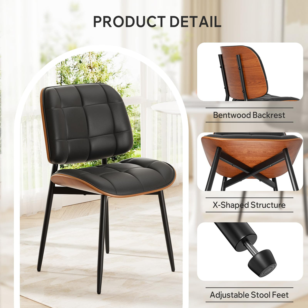 Black Faux Leather Dining Chairs Set of 4 J898
