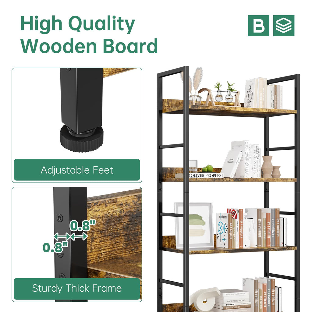 5 Tier Wood and Black Metal Bookshelf E5707