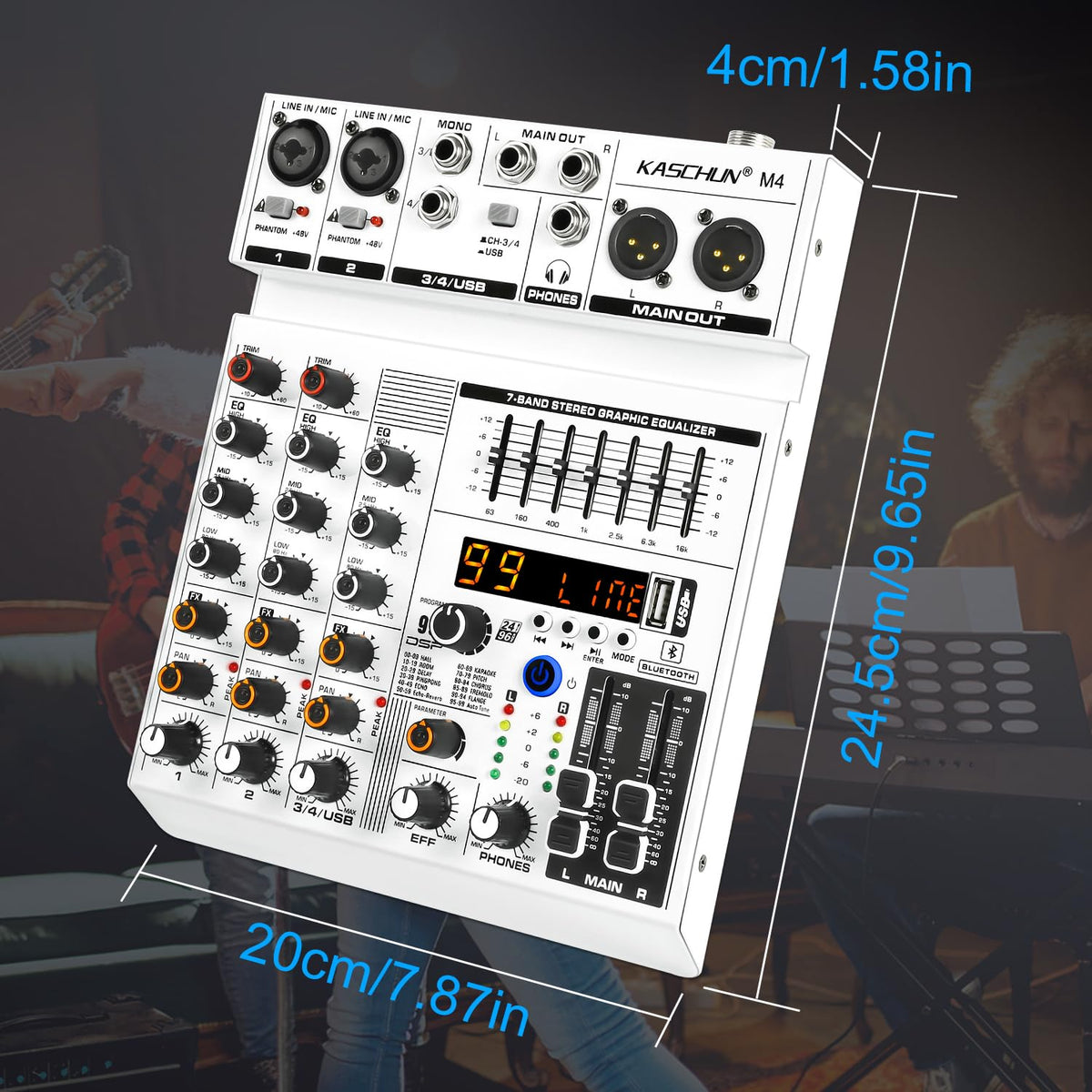 4-Channel Bluetooth Audio Mixer with XLR USB Interface L480759