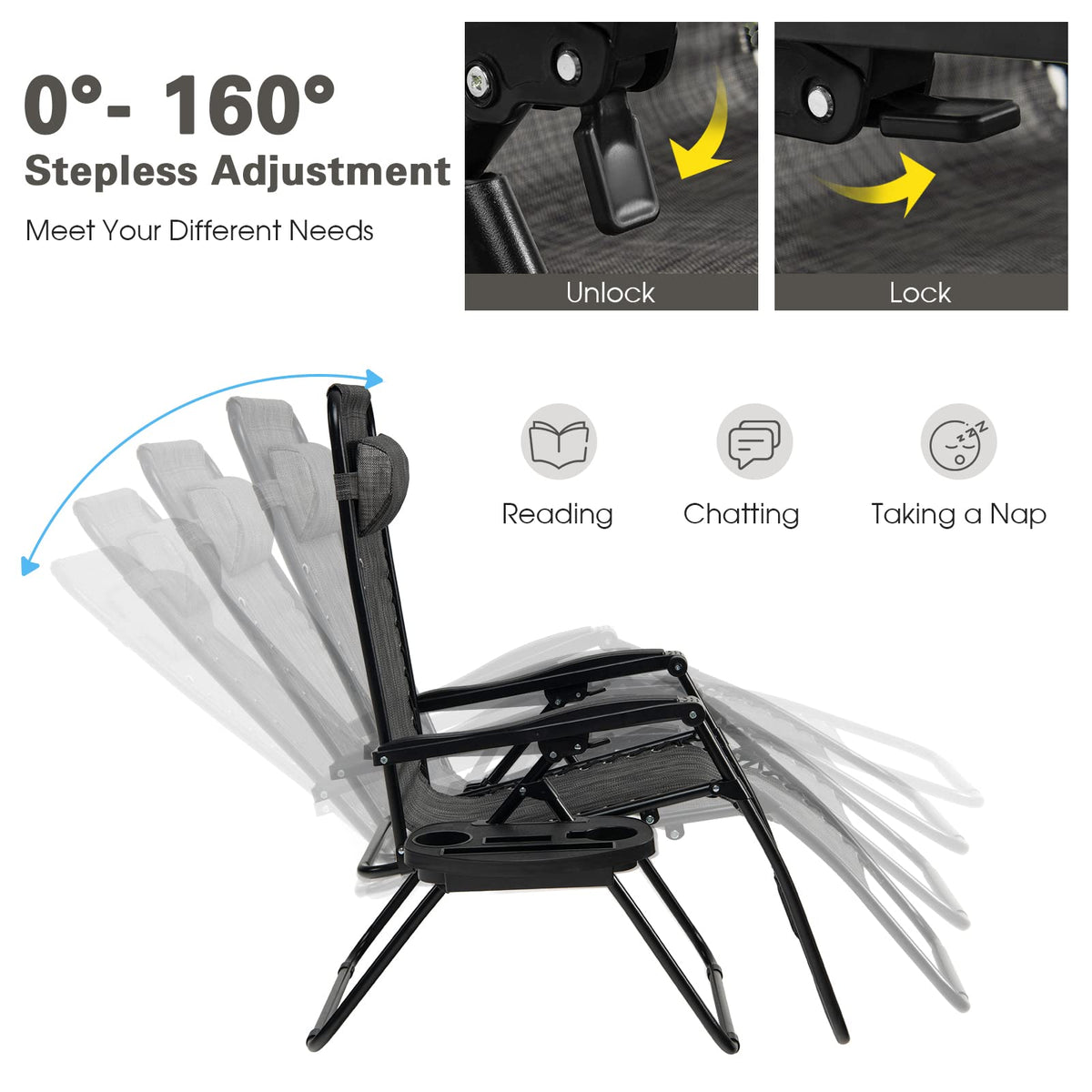 Zero Gravity Lounge Chairs Set of 2 Gray O369278